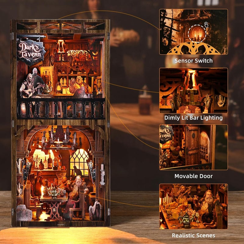 ETKVR Book Nook Kit, Book Nook Kits for Adults DIY Booknook Model Build, DIY 3D Wooden Puzzle Bookend Booknook Bookshelf Insert Miniature Dollhouse Kit for Home Decoration - Image 4